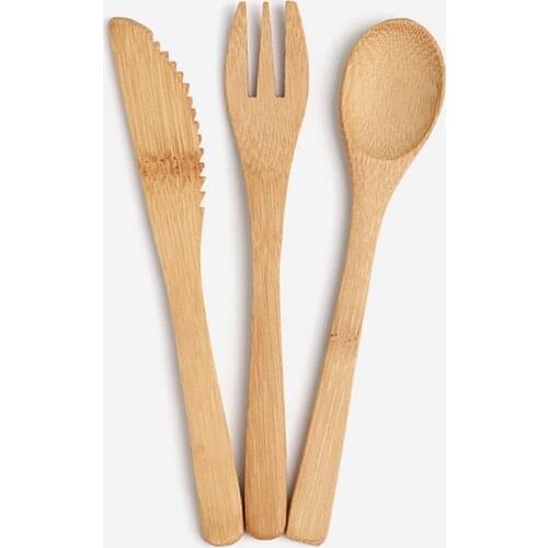 New Arrival Bamboo Tableware 100% Natural Bamboo Spoon Fork Knife Set Outdoor Portable Dinnerware Set WB1159