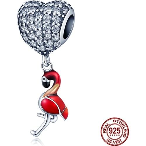 New 100%925 Sterling Silver Flamingo Balloon Pendant Fit Original 3mm Bracelet&Bangle Making Fashion DIY Jewelry For Women