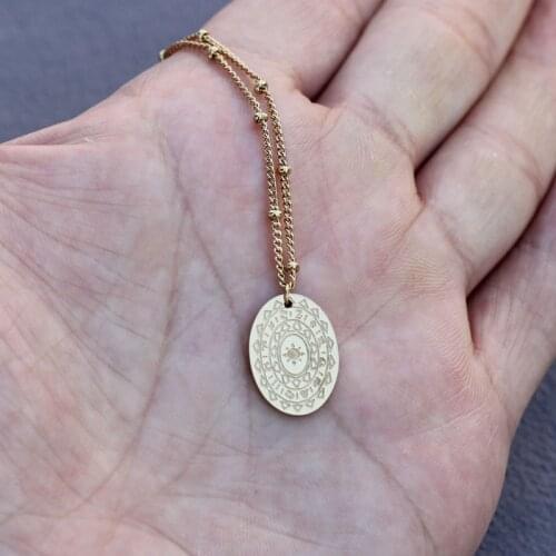 Creative Design Ellipse Plane decorative pattern Pendant Vacuum Plating gold-plated Necklace 42cm Chain Choker Trendy Jewelry
