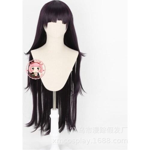 100CM Dangan Ronpa 2 Danganronpa Mikan Tsumiki Cosplay Wig Long Black Purple Wavy Heat Resistant Synthetic Hair Wig + Wig Cap