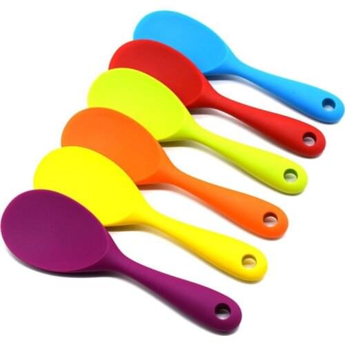 Food Grade Silicone Long-handled Rice Soup Spoon Kitchen Silicone Spoon Flatware Utensils Accessories Solid Color Kids Spoon