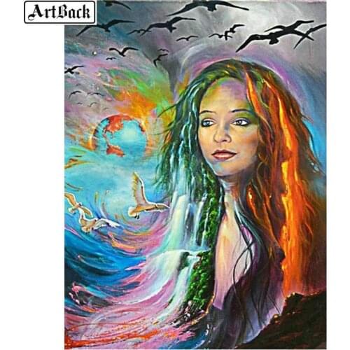 ARTBACK full square color woman diamond painting portrait handmade 5d diy diamond mosaic embroidery home decoration