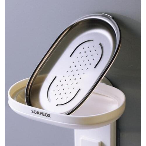 Portable Soap Dishe Holder Double Layer Wall Mount Soap Rack Draining Holder Kitchen Bathroom Storage Box