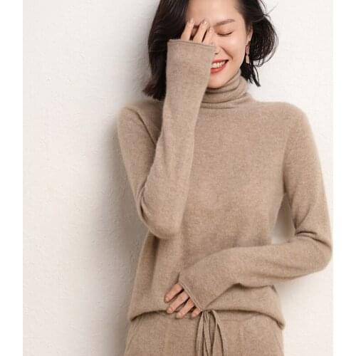 2021The New100%Pure Cashmere Sweater Pure Color Knitted Gaocollar Pullover Pure Cashmere Sweater Loose Large Size Sweater Women