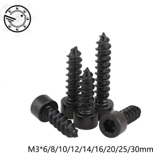 100pcs M3 Black Hexagon Socket Cap Head self tapping screw M3*6/8/10/12/16/20/25/30 mm