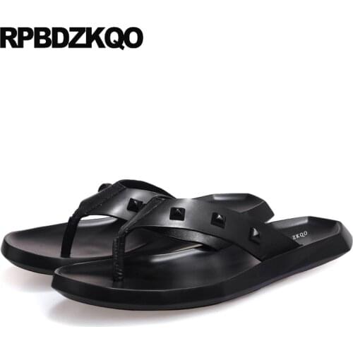 Rivet size 46 mens sandals 2019 summer outdoor black leather big nice slides water slippers native stud large flip flop shoes