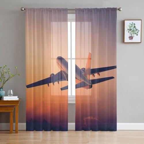 Airplane Sunset Modern Curtains For Living Room Transparent Tulle Curtains Window Sheer For The Bedroom Accessories Decor