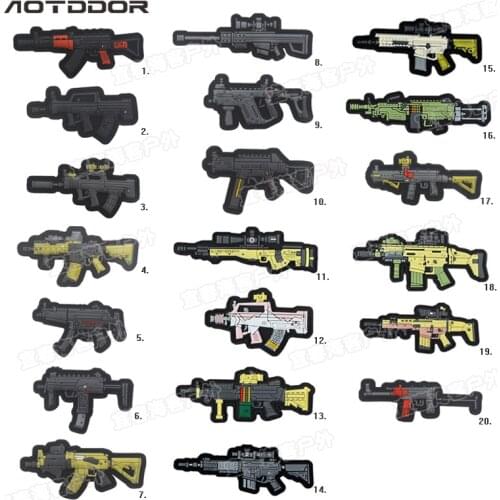 PVC Gun Shaped Tactical Military Velcros Hook and Loop Patches Weapon Shaped Army Rubber Patch Badges for Clothes Bag Backpack