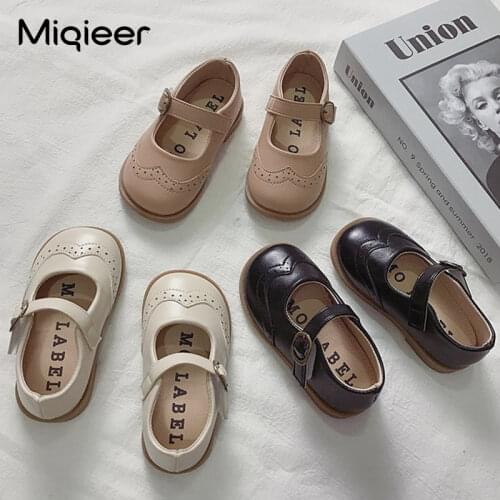 2021 Spring Girls PU Leather Shoes Baby Soft Bottom Anti- Slip Princess Single Shoes Fashion Korean Children Flats Kids Sandals