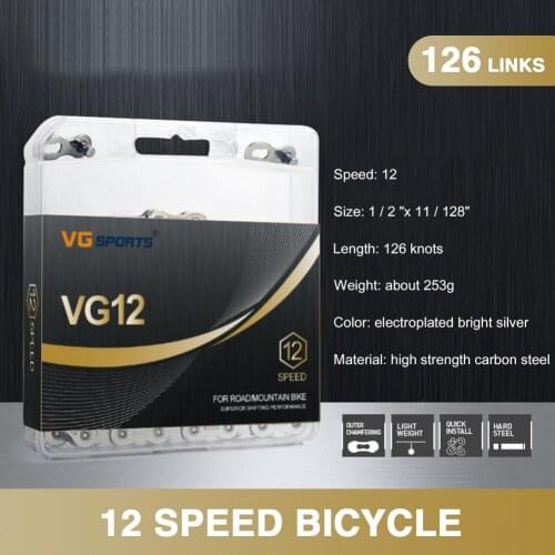 VG Sports Bicycle Chain 12 Speed 126 Links MTB Road Bike Half Hollow Chain 3 Colors Available
