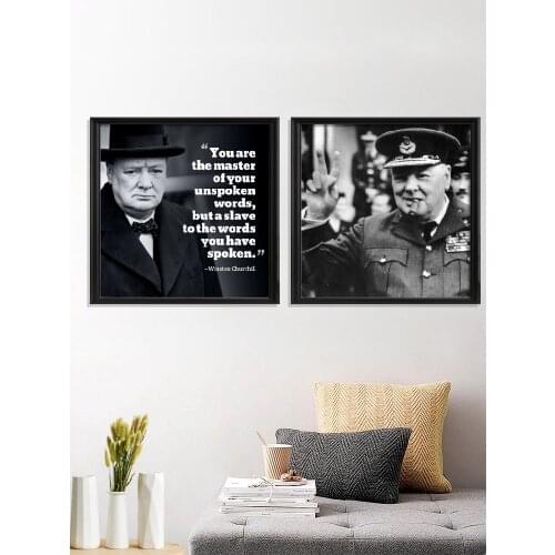 Winston Churchill Inspirational Photo War Hero Motivational Quote Art Print Silk Poster Home Wall Decor