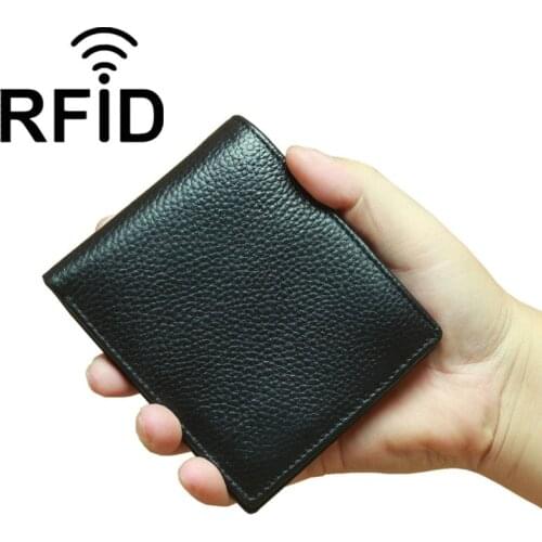 Japan Mens Short RFID Wallet With Photo Black Genuine Cowhide Leather Classical Male Money Purse Card Holder Gift For Husband