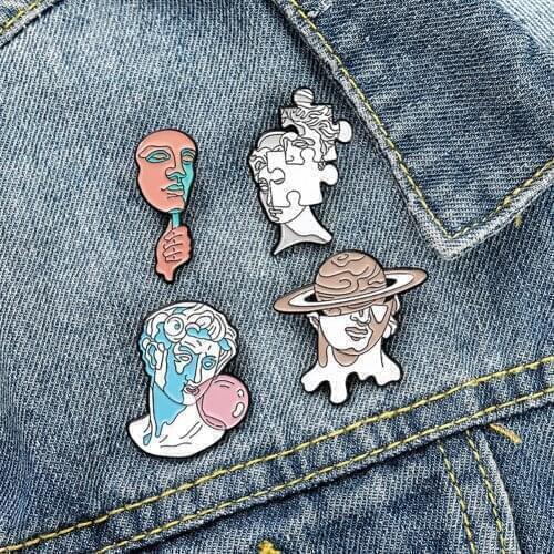 Amazing Art Enamel Pins Split Head Sculpture Badges Custom Brooches Cartoon Role Bag Clothes Lapel Pin Jewelry Gift