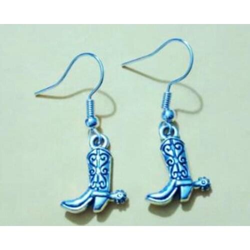 1 Pair/Lot Cowboy Boot Hat Cowgirl Western Girl Dangly Earring Charm Pendants Drape Earring DIY Fashion Women Jewelry Gift