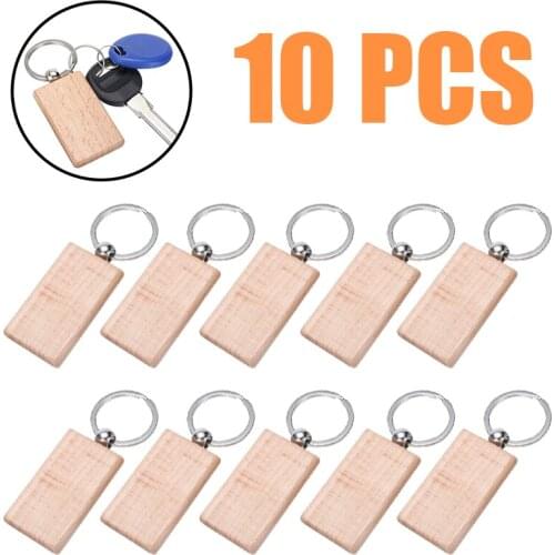 10pcs/set Customize DIY Craft Blank Wooden Key Chain Rectangle Ellipse Carving Key Ring Wood Key Chain Ring 50*30mm