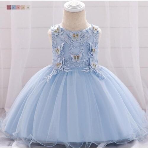 2019 summer infant Baby Girl Dress butterfly embroidery Baptism Dresses for Girls 1st year birthday party wedding baby clothing