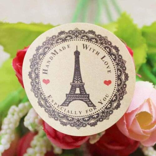 300pcs 38mm kraft Eiffel tower gift seal labels Variouse DIy handmade self adhesive gift package labels personalized cost extra