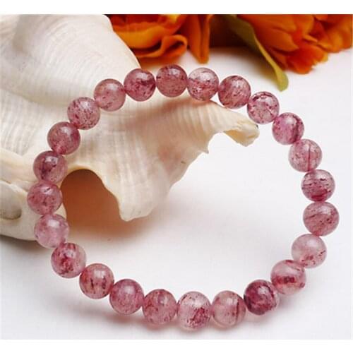8mm Genuine Natural Stone Red Strawberry Quartz Round Loose Beads Fashion Jewelry Women Charm Crystal Stretch Bracelet