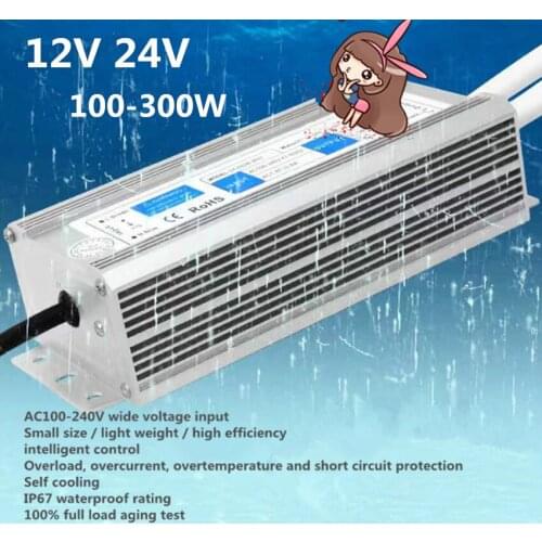 AC 110V 220V to DC 12V 24V waterproof LED driver 100W 120W 150W 200W 250W 300W IP67 LED power adapter for outdoor use