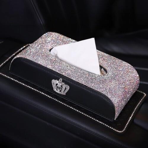 Car Tissue Box Bling Crystal Leather Paper Towel Cover Case Holder Women Universal Box Cover for Home Office Car Accessories