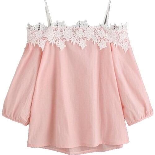 2017 Summer Stweety Women Off shoulder Lace Loose Blouse Fresh Girls Puff Sleeves