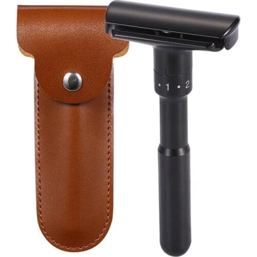 Adjustable Safety Razor Double Edge Classic Mens Shaving Mild to Aggressive 1-6 File Hair Removal Shaver it with 5 Blades