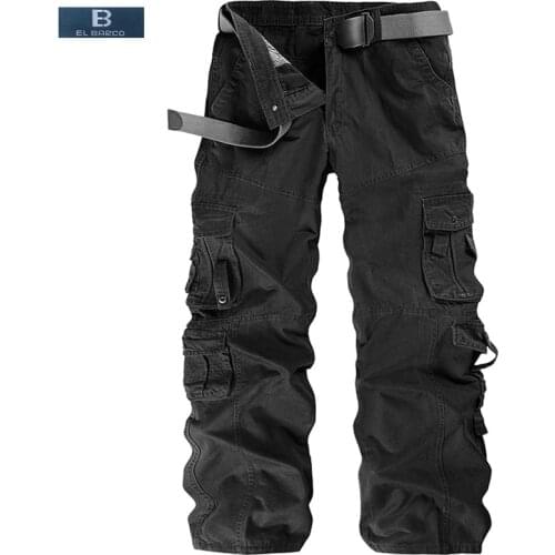 [EL BARCO] New Arrival Cotton Men Cargo Pants Casual Trousers Pocket Autumn Soft Breathable Black Khaki Male Long Loose Clothing