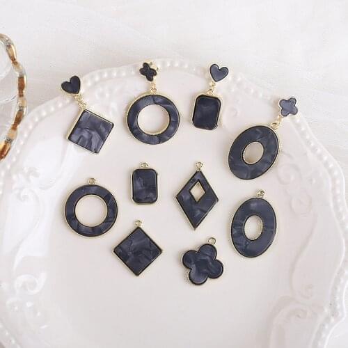 Black geometry round/heart/square shape 30pcs/lot alloy charms earrings pendant diy jewelry accessory