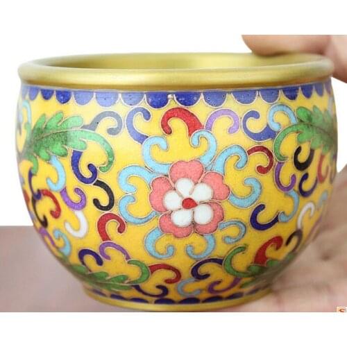 Pure copper cloisonne cylinder pattern small cylinder storage jar crafts ornaments