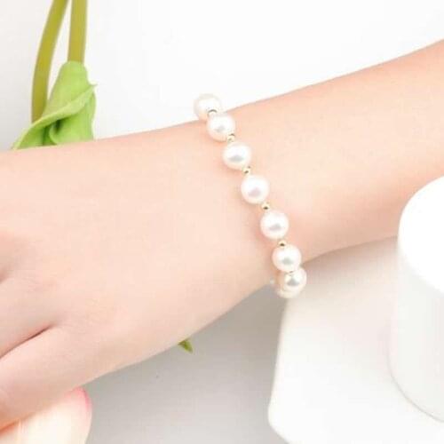 Pure 18K Yellow Gold Beads Bracelet AU750 Gold 8MM Pearl Beads Bracelet