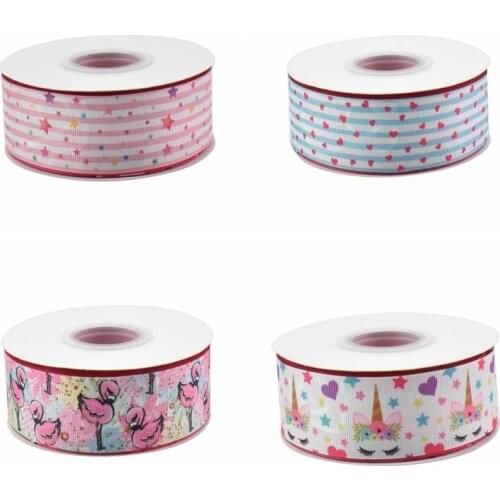 Flower Unicorn Star Heart New Hot Sell Cartoon Printed Grosgrain Ribbon Party Decoration 10 Yard DIY Bow Bag Material Handmade