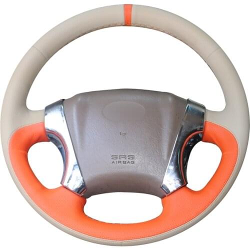 For Hyundai Tucson 2005 2006 2007 2008 2009 Hand-stitched Beige Orange Leather Anti-slip Car Steering Wheel Cover Auto interior