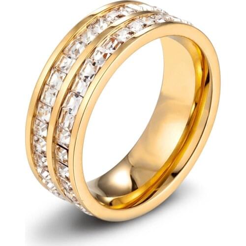 Double Row Cubic Zirconia Combination Stainless Steel Ladies Luxury Ring Gold/Steel/Rose Gold Multicolor For Women Birthday Gift