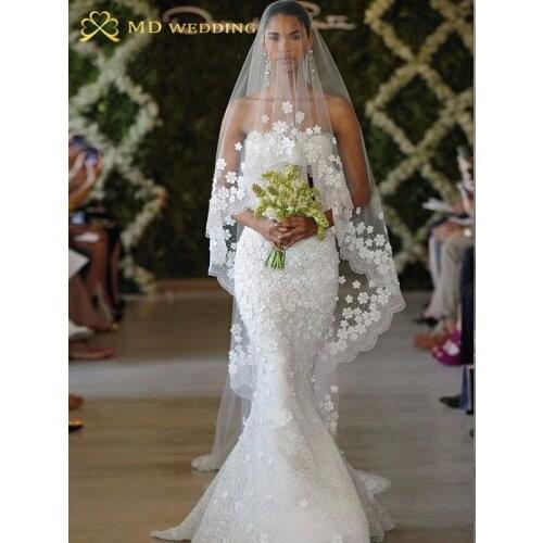 3M 2019 New 3Meters One Layer Lace Tulle Long Wedding Veil Ivory 3M New White Bridal Veil Velos De Novia