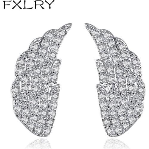FXLRY New Design White Color AAA Cubic Zircon Geometric Leaf Earrings For Women Jewelry FREE SHIPPING