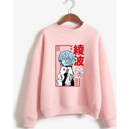 Kawaii Hoodie Hip Hop Anime Rei Ayanami Pullovers Tops Loose Long Sleeves Autumn Man Clothes