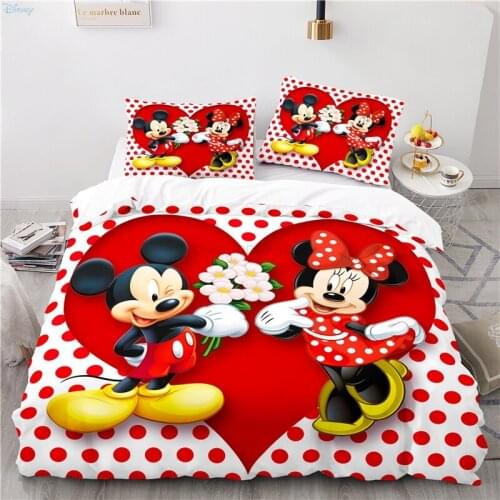 Cartoon Red Mickey Mouse Minnie Mouse Bedding Set 3d Disney Duvet Cover Set with Pillowcase Twin Full Queen King Size Bedclothes