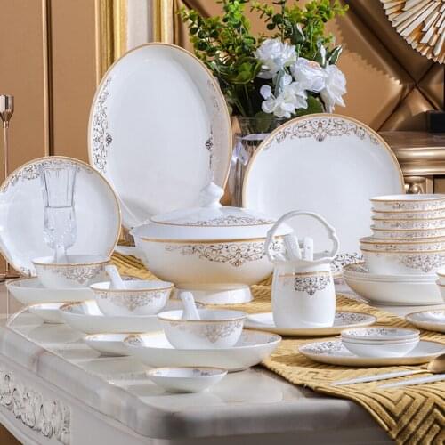 Kitchen Tableware Dinner Dish Ceramic 60pcs combination dishes set Jingdezhen Ceramics Dinnerware Set tablewar dish set