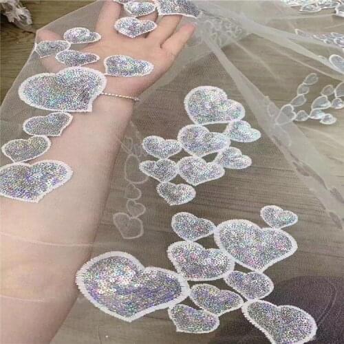 Mesh Bottom Lovely Sequin Embroidered Fabric Womens and Childrens Clothing Skirt Wedding Dress Embroidery Fabrics