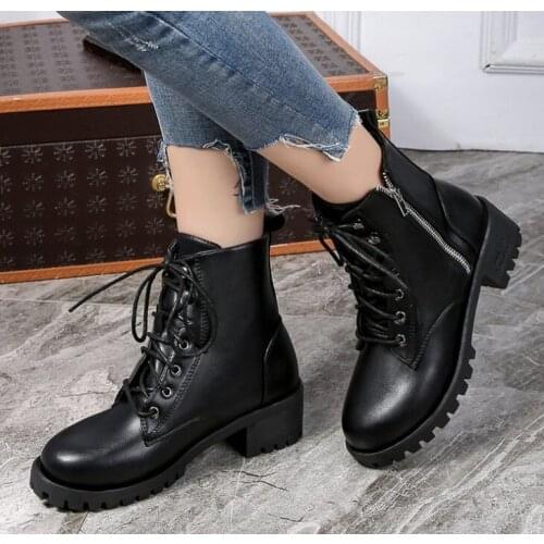 Motorcycle Boots Ladies Vintage Combat Autumn Boots Army Punk Goth Women Boots Women Biker PU Leather Short Boots red black