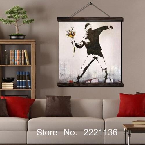 Wall painted flower in the dark HD Print Scroll Paintings Wall Art Printed Hanging Framed Canvas Painting Modern Home Decoration