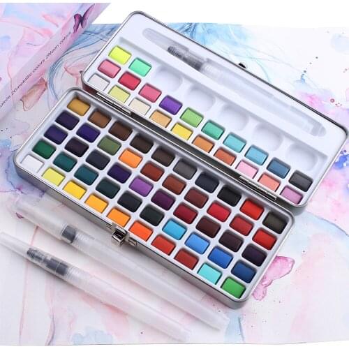 New 90Color Solid Watercolor Paint Portable Basis Pearl Neone Watercolor Watercolor Set for Painting Art Supplies