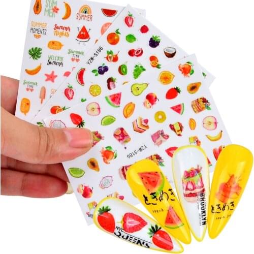 New 3D Nail Stickers Strawberry Watermelon Banana Fruit Character Letter Nail Decals Nail Art Decor DIY Nail Stickers Designer