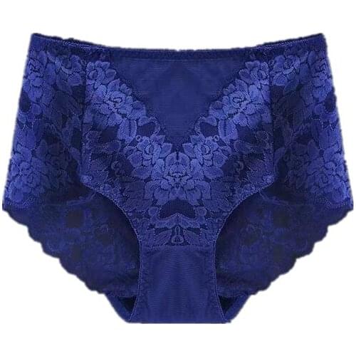 Womens New Sexy Transparent Medium High Waist Lace Briefs, Fashionable Traceless Cotton Breathable Large Size Popular Underwear