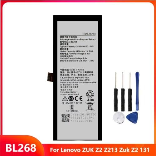 Original Replacement Phone Battery BL268 For Lenovo ZUK Z2 Z213 Zuk Z2 131 Rechargable Batteries 3500mAh With Free Tools