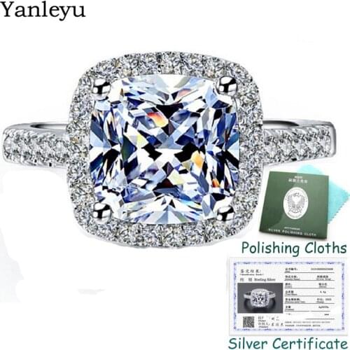 Send Silver Certificate! Yanleyu 100% 925 Sterling Silver Ring 3ct Square Cubic Zirconia Wedding Engagement Ring for Women PR316