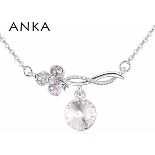 ANKA elegant double flower crystal necklace handmade pendant girl women fashion jewelry gift Crystals from Austria #121217