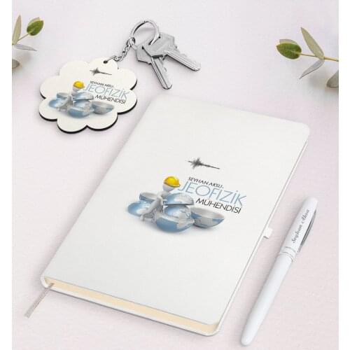 Personalized Geophysical Engineer White Notebook Pen And Keychain Gift Set
