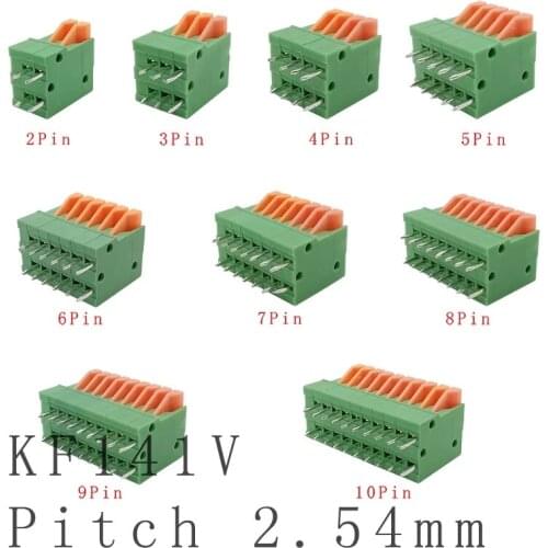 2.54mm Pitch Straight Pin 2/3/4/5/6/7/8/9/10 P 150V 2A KF141V PCB Mounted Spring Screless Terminal Blocks Connector for 26-20AWG