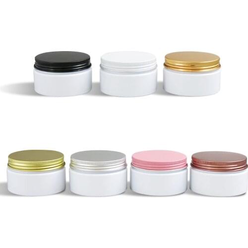 20 x 100g Empty White Cream Cosmetic Jar with Aluminum Lids 100 ml PET Conatiner Silver Aluminum Lid Heavy Wall